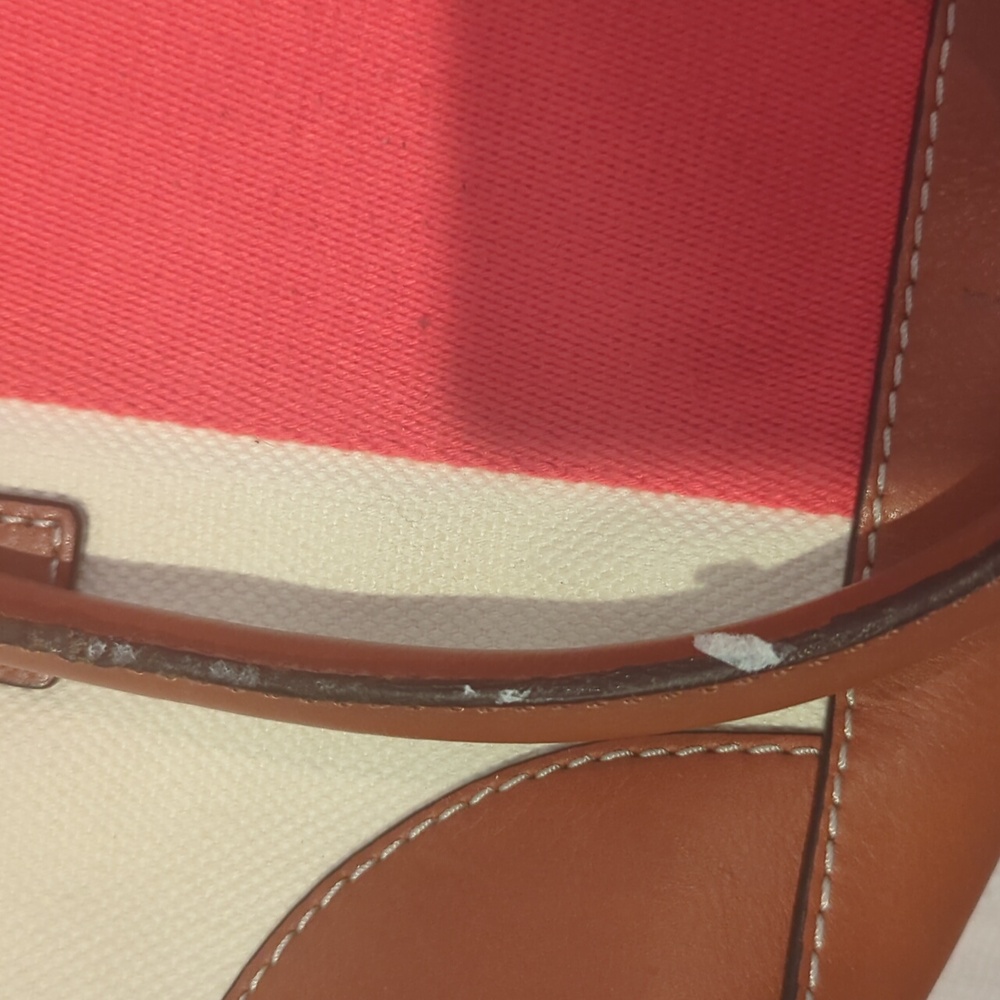 Michael Kors Hamilton Mono Red Stripe Canvas Leather Tote Large Lock Chain - Picture 6 of 10